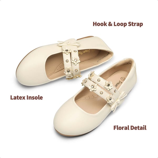 Girls Flower Pearls Bow Mary Jane Flats - IVORY - 4